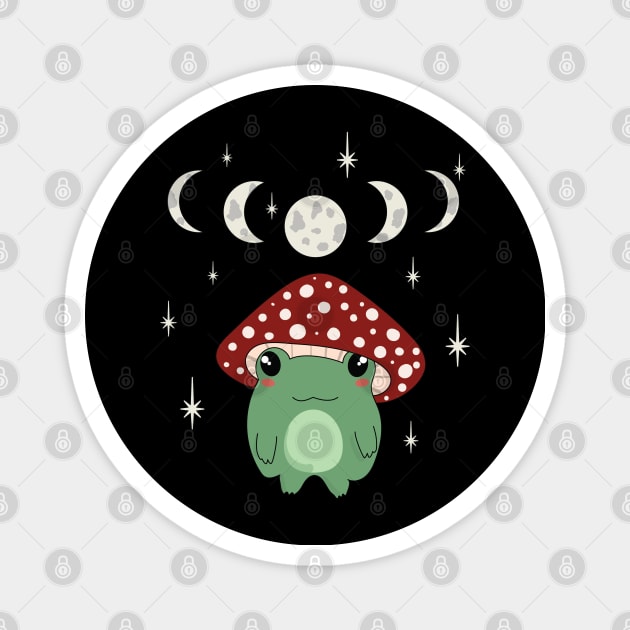 Mushroom Hat Kawaii Frog with Moon Phases Magnet by YourGoods
